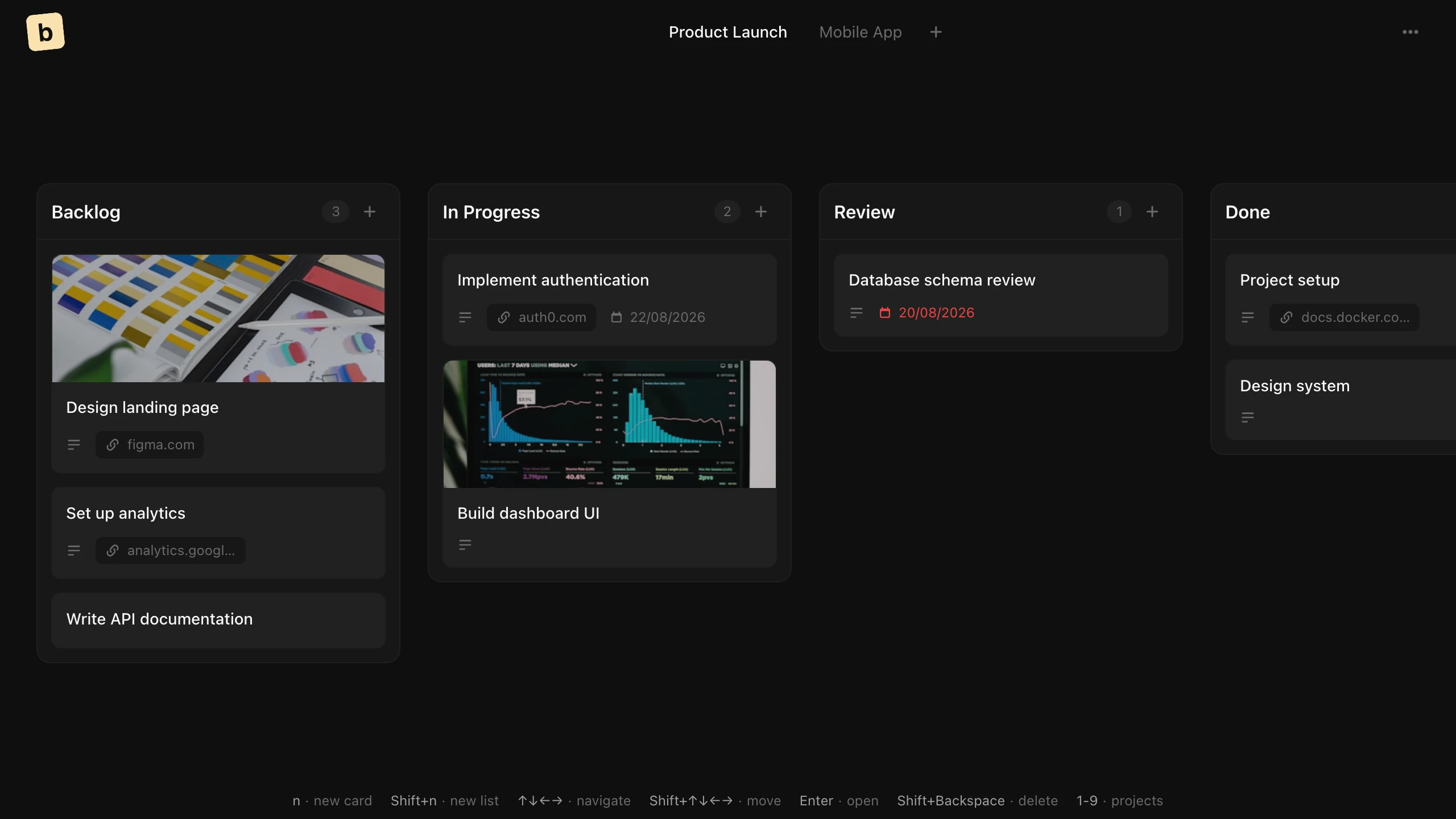 Screenshot of the board kanban app